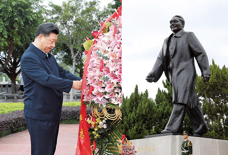 2020年10月14日，習(xí)近平總書記向深圳蓮花山公園鄧小平同志銅像敬獻花籃。